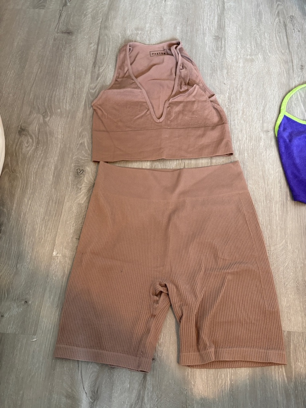 Ribbed Mauve Two-Piece Tank and Biker Short Set